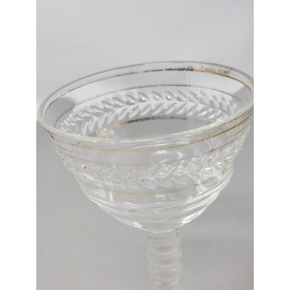 Set Of 4 Vintage Clear Glass Goblets With Gold Trim & Textured Leaf Design - Picture 5 of 9